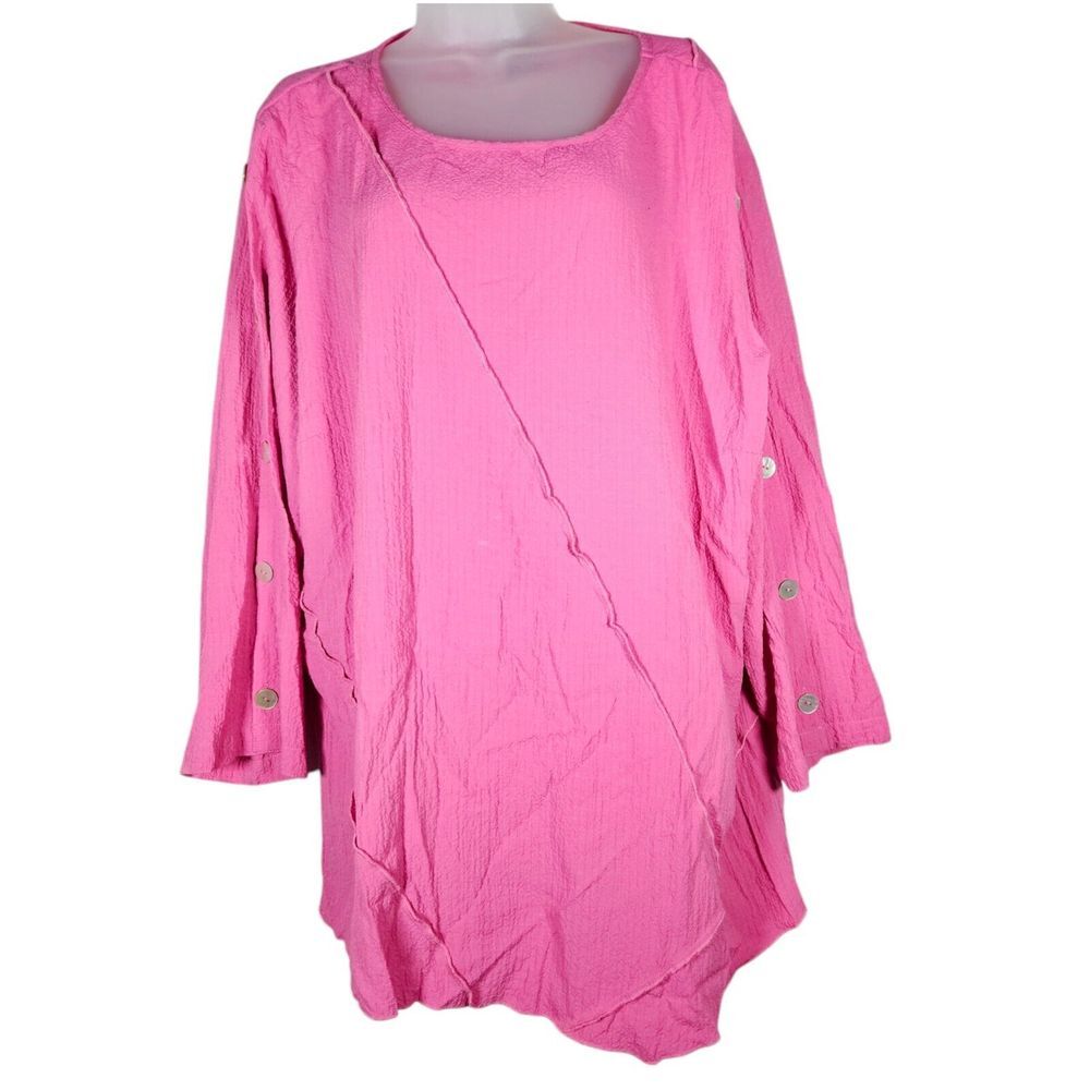 Ali Miles Top Plus 2X Textured 3/4 Sleeve Asymmetrical Hem Boho Minimalist Tunic